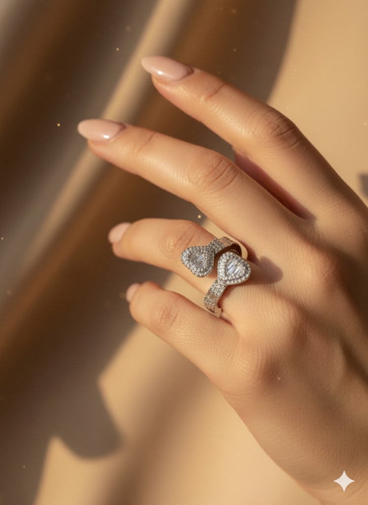Silver chunky wrap around heart ring