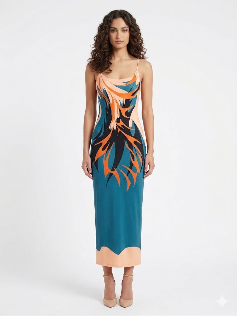 Thin Straps Long Multi Colored Dress