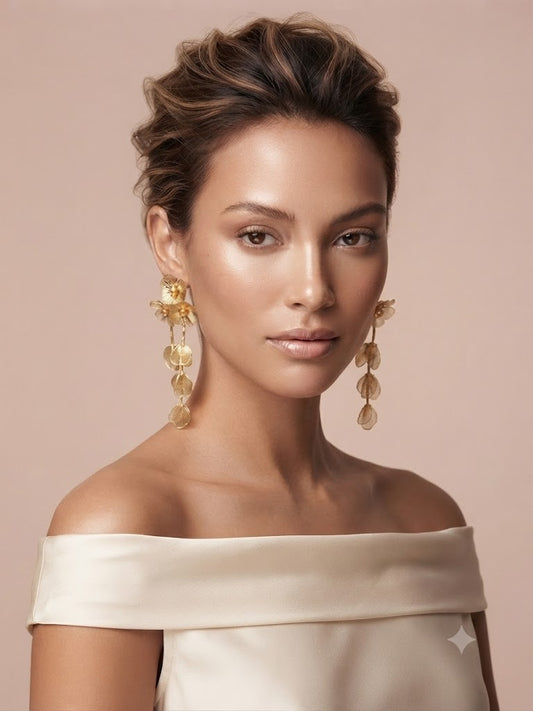 Dangling Gold Floral Earrings