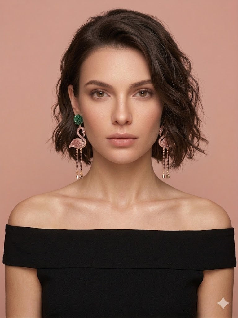 Pink and Green Flamingo Earrings