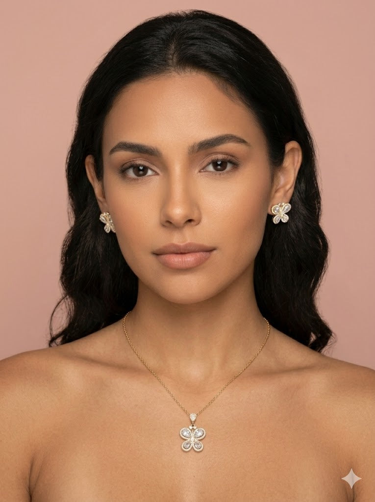 Gold Earrings and Necklace Set