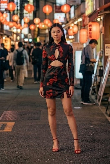 Black and Red Cut out Dress