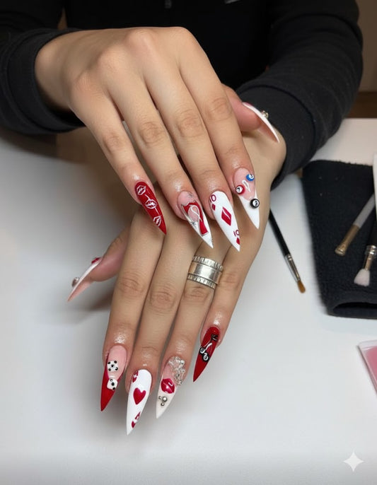 Red and White Printed Press Ons