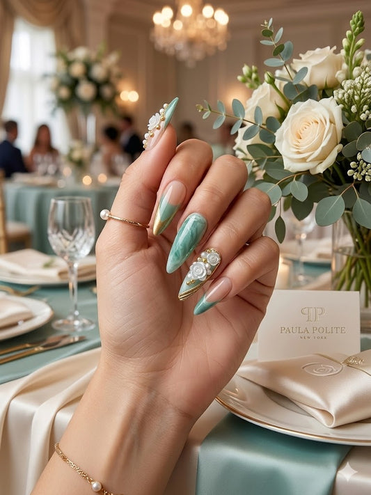 Mint & White Nails