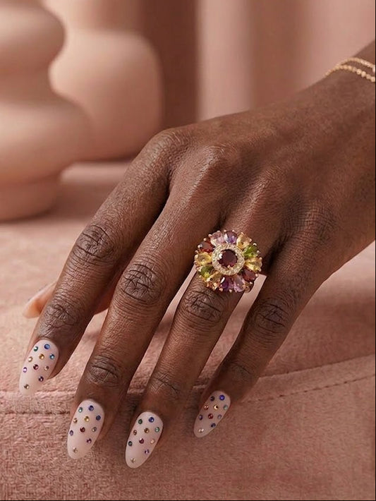 Gold Multi Colored Statement Ring